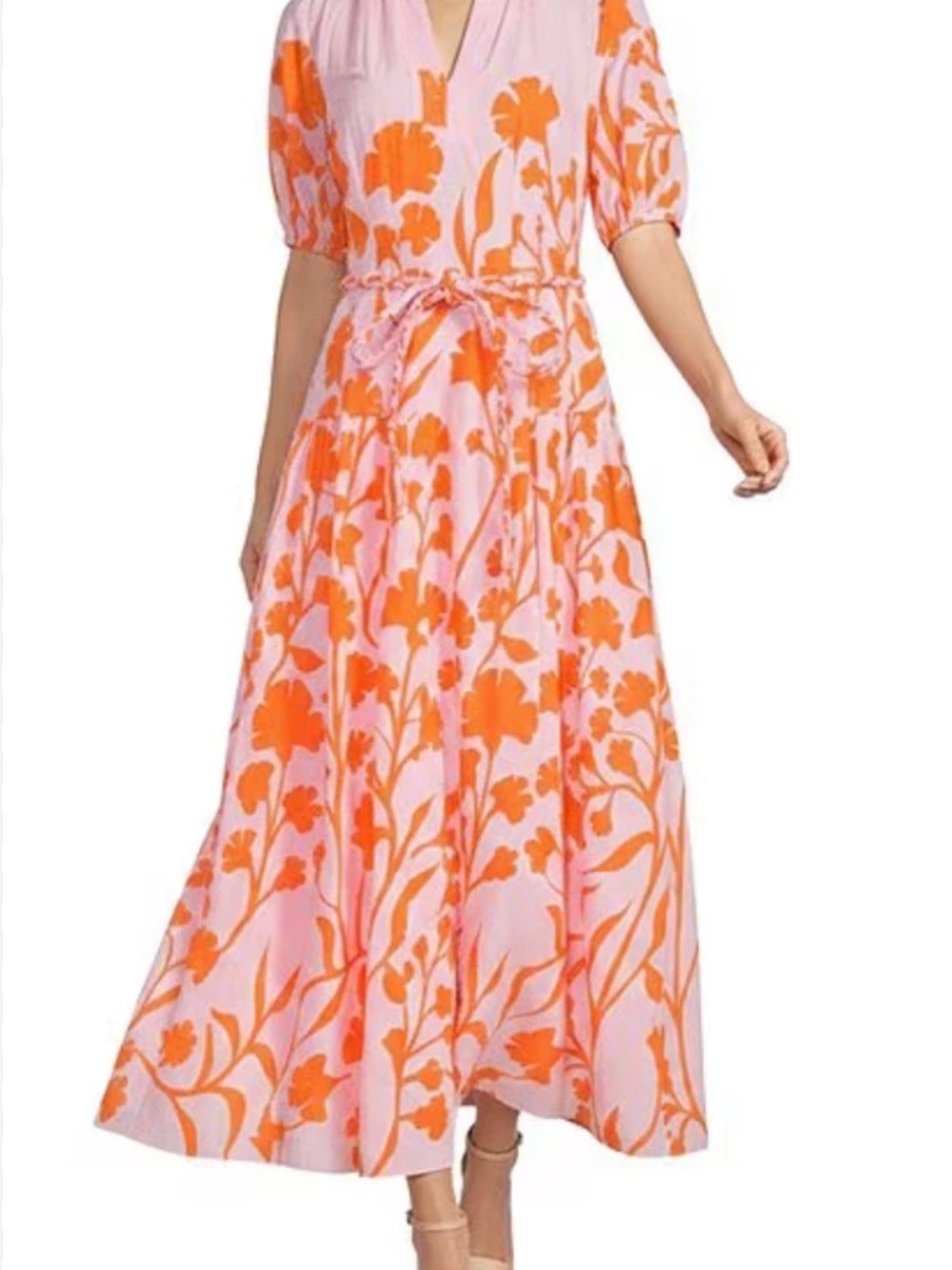 Alex Marie Pink Maxi Dress with Orange Floral Print. New with tag